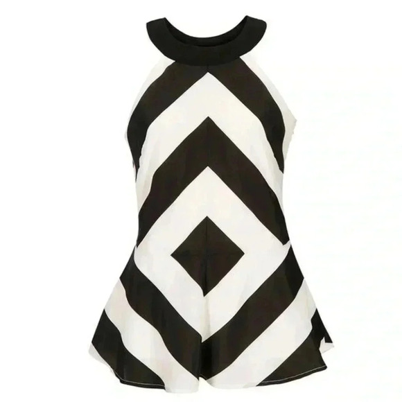 Ricki’s Blouse Sleeveless Peplum Halter  Neck Flowy Chevron Black White Size 0 - Picture 1 of 16